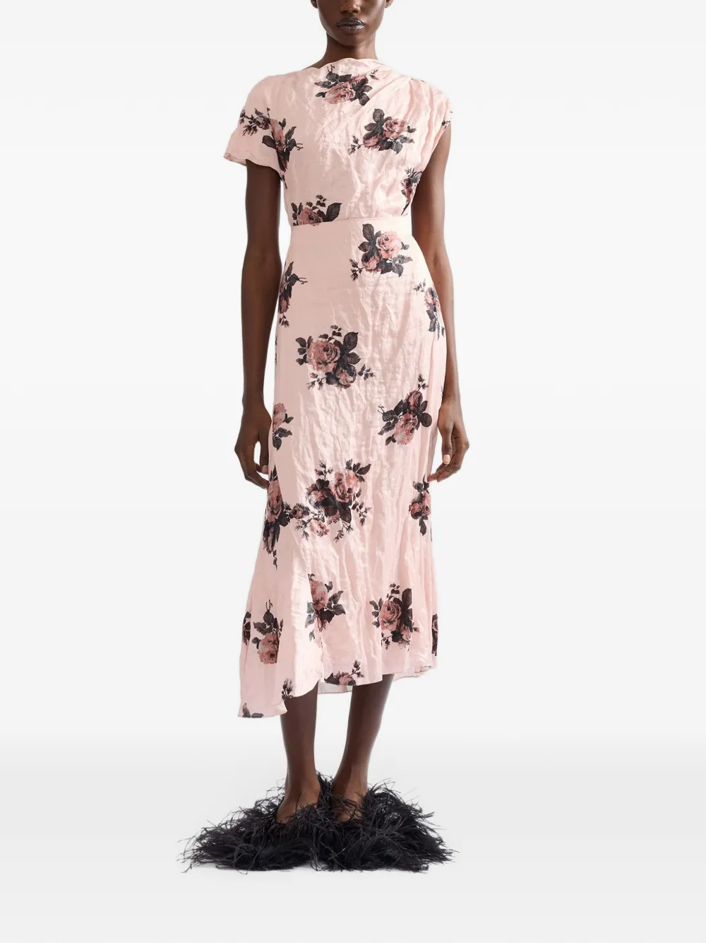 ERDEM floral-print asymmetric midi skirt Roze