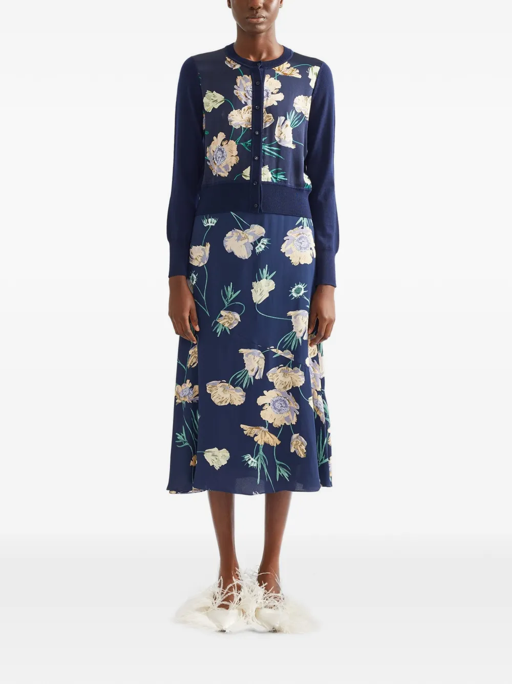 ERDEM Floral-print A-line Midi Skirt in Blue, view 2