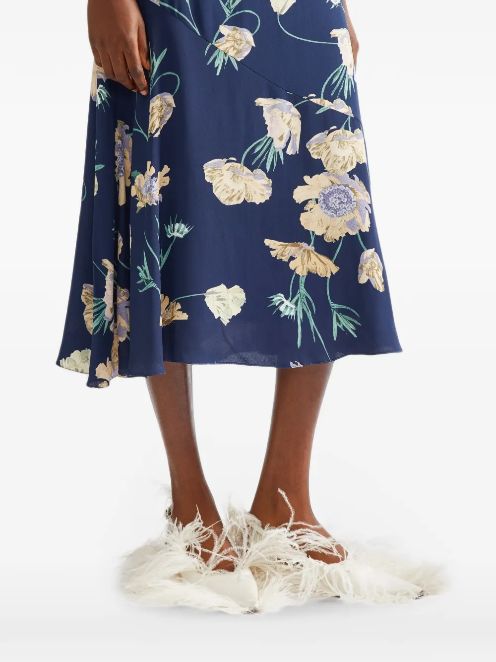 ERDEM Floral-print A-line Midi Skirt in Blue, view 5
