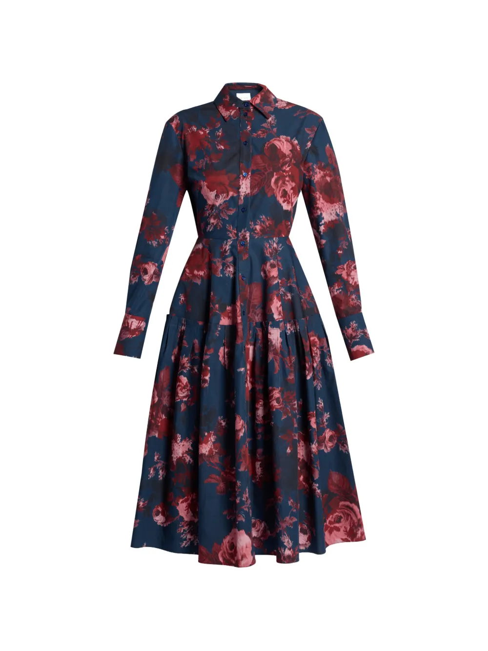 ERDEM floral-print long-sleeve midi shirt dress Blauw