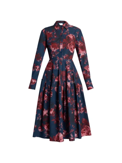 ERDEM floral-print long-sleeve midi shirt dress