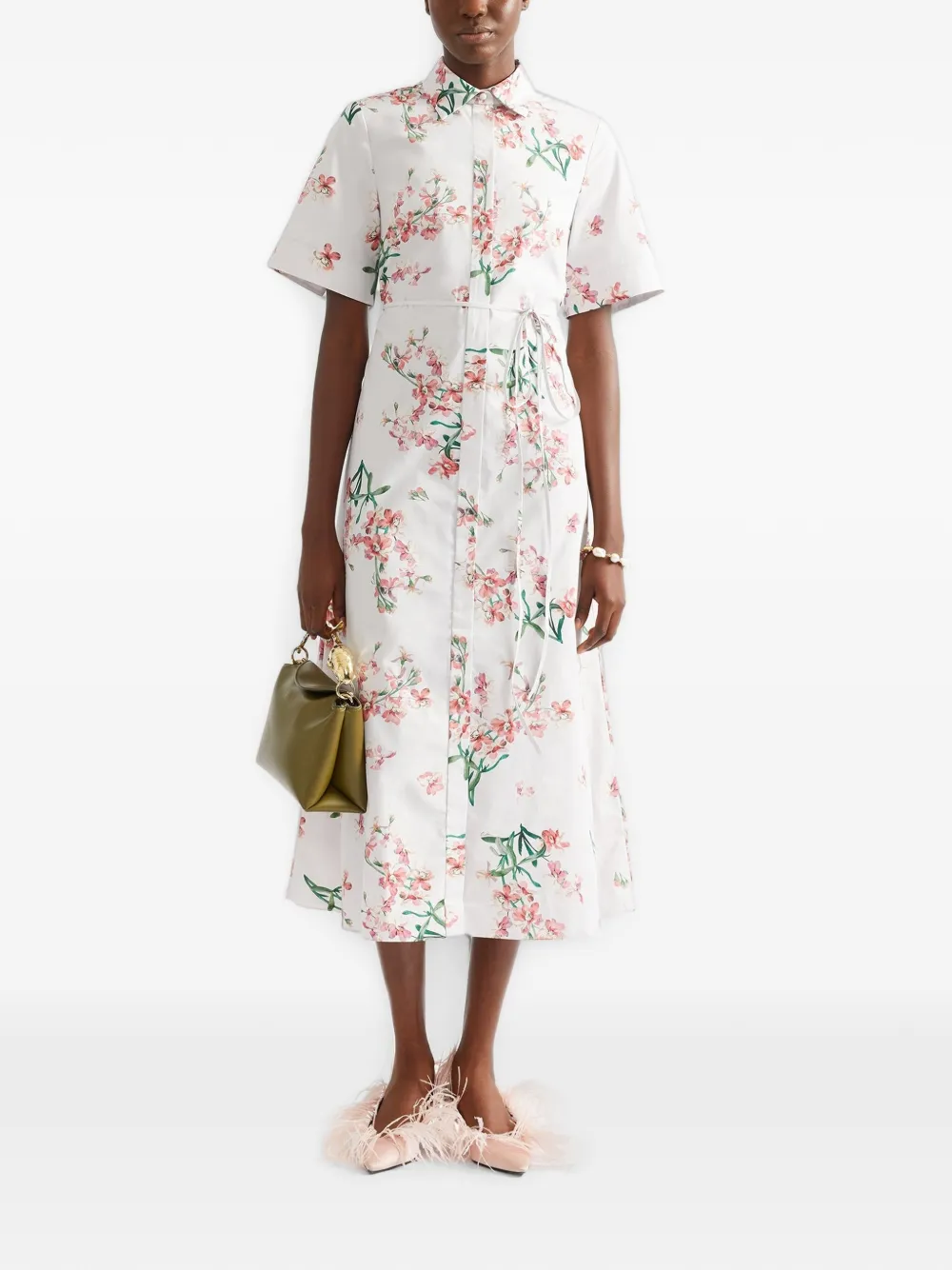 ERDEM Popeline katoenen midi-jurk met bloemenprint Wit