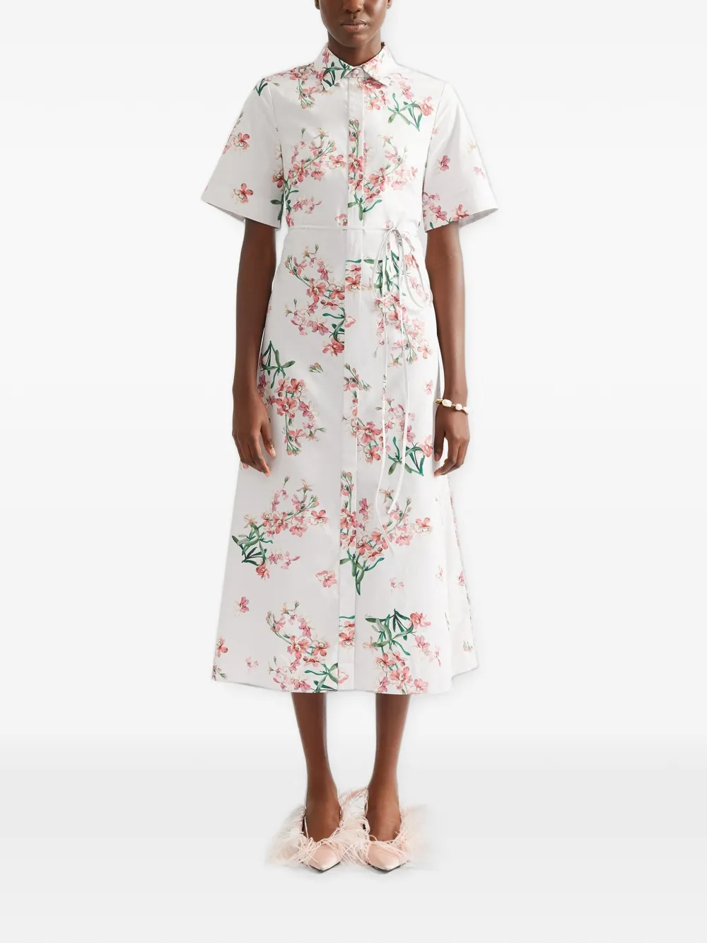 ERDEM Popeline katoenen midi-jurk met bloemenprint Wit