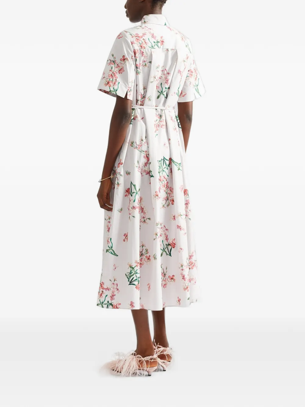ERDEM Popeline katoenen midi-jurk met bloemenprint Wit