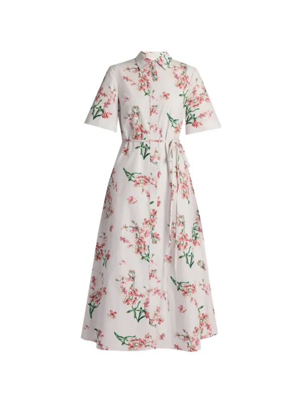 erdem floral midi dress ERDEM floral-print cotton-poplin Midi Dress | White