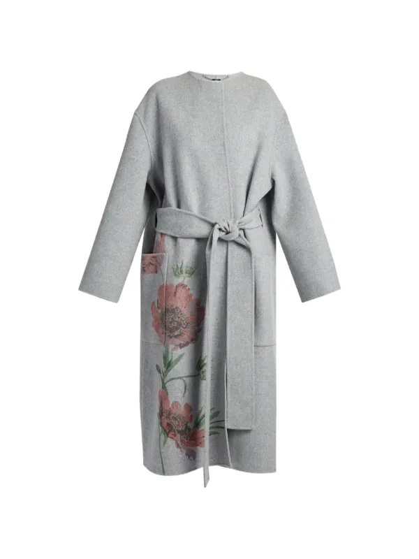 Erdem Floral-print Belted Coat in Grey