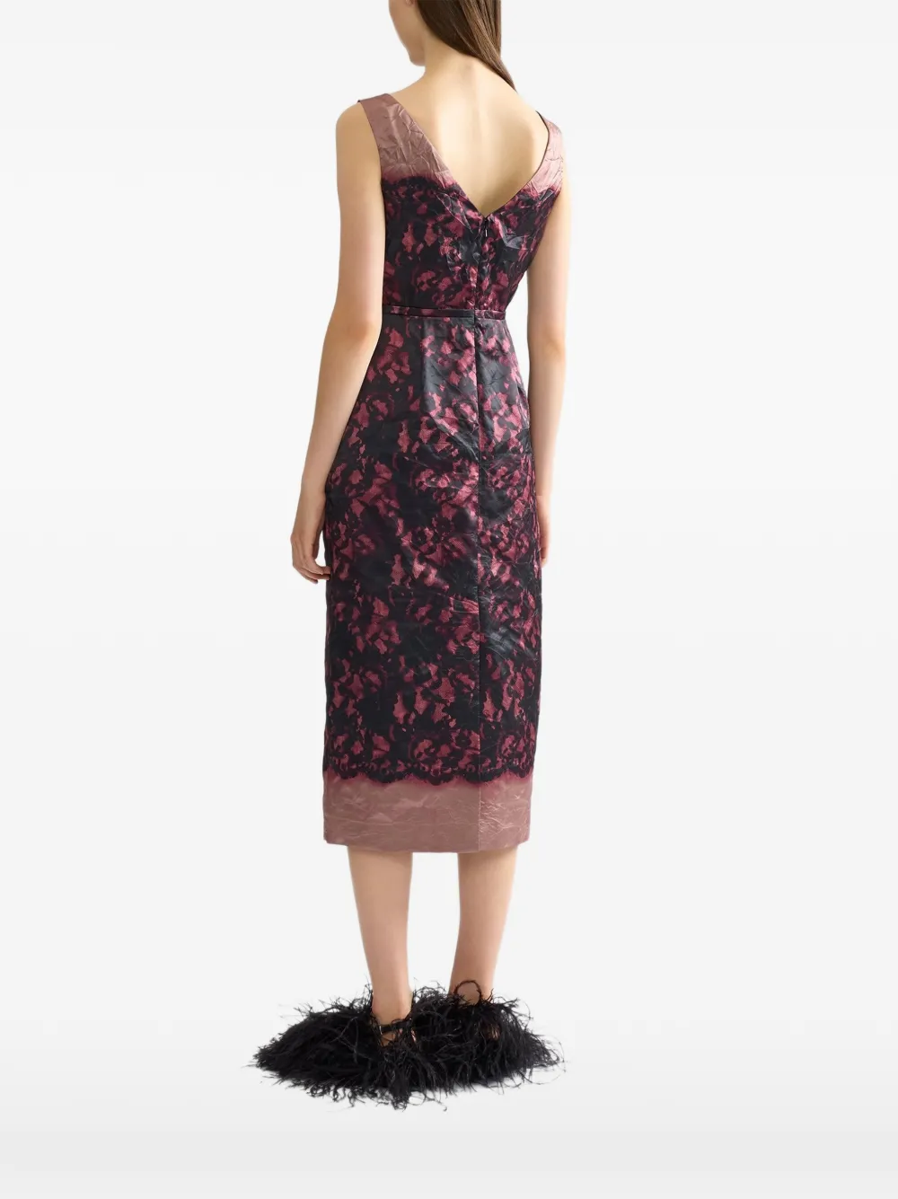 ERDEM Satijnen midi-jurk met print en textuur Roze