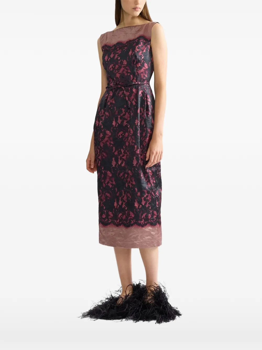 ERDEM Satijnen midi-jurk met print en textuur Roze