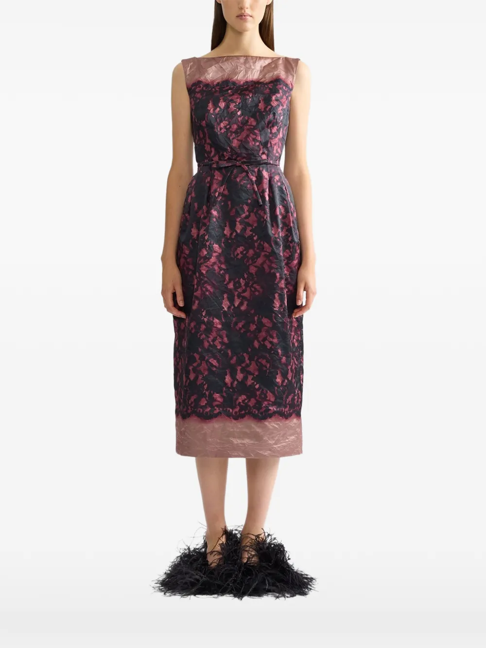 ERDEM Satijnen midi-jurk met print en textuur Roze