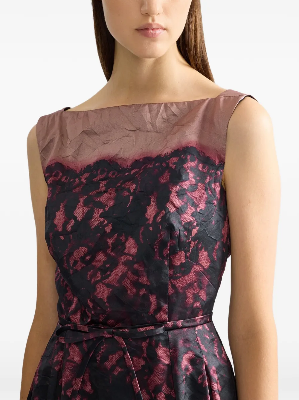 ERDEM Satijnen midi-jurk met print en textuur Roze