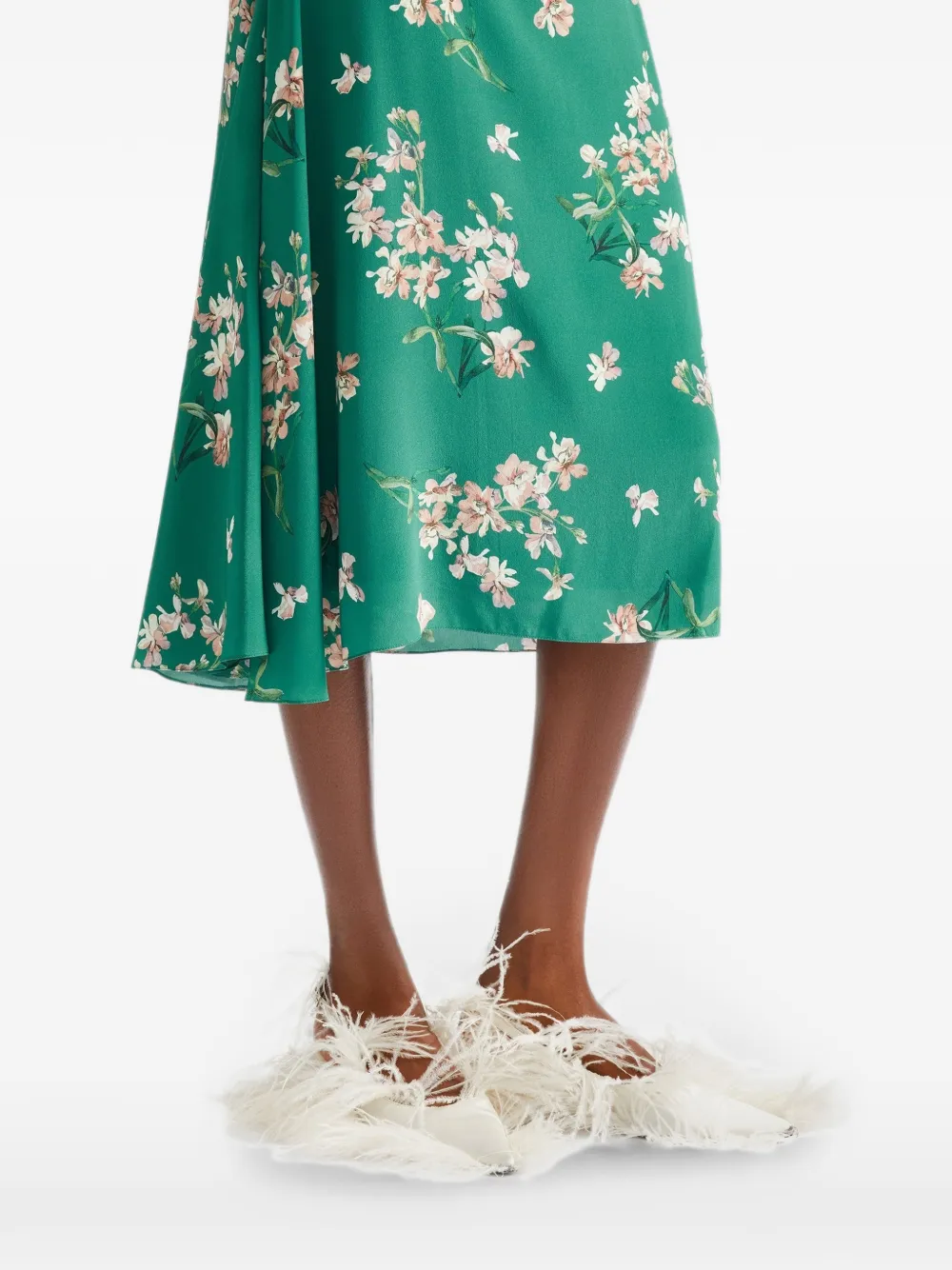 ERDEM Gedrapeerde crêpe de chine midi-rok met bloemenprint Groen
