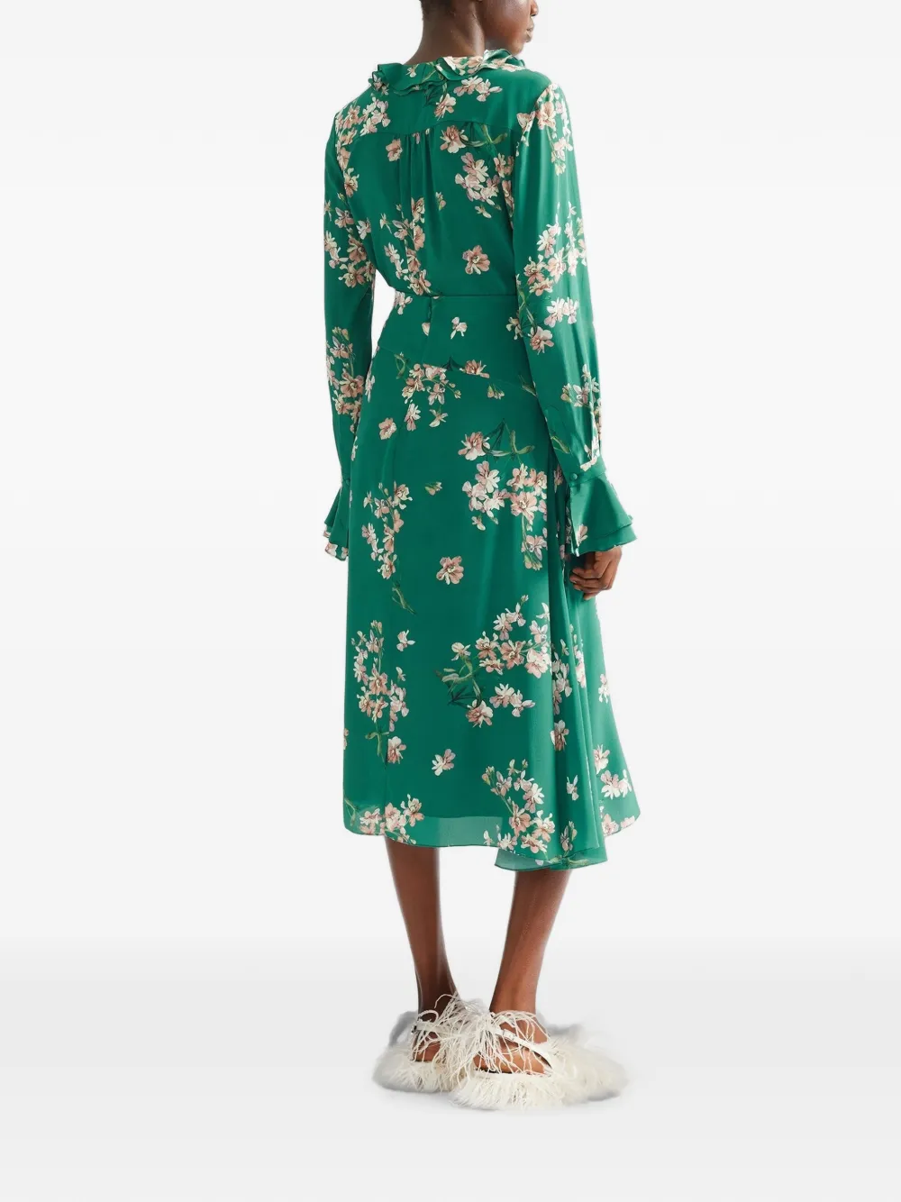 ERDEM Gedrapeerde crêpe de chine midi-rok met bloemenprint Groen