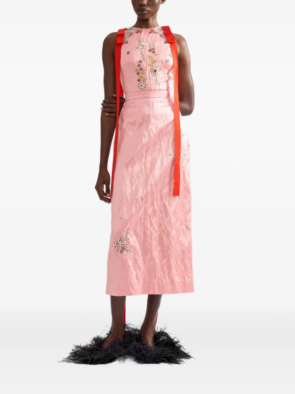 ERDEM embroidered pencil midi skirt Roze