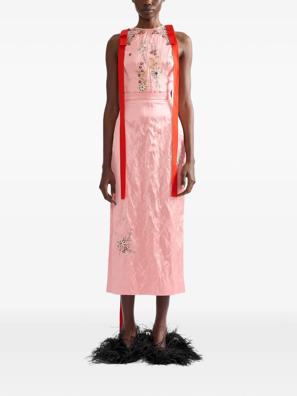 ERDEM embroidered pencil midi skirt Roze