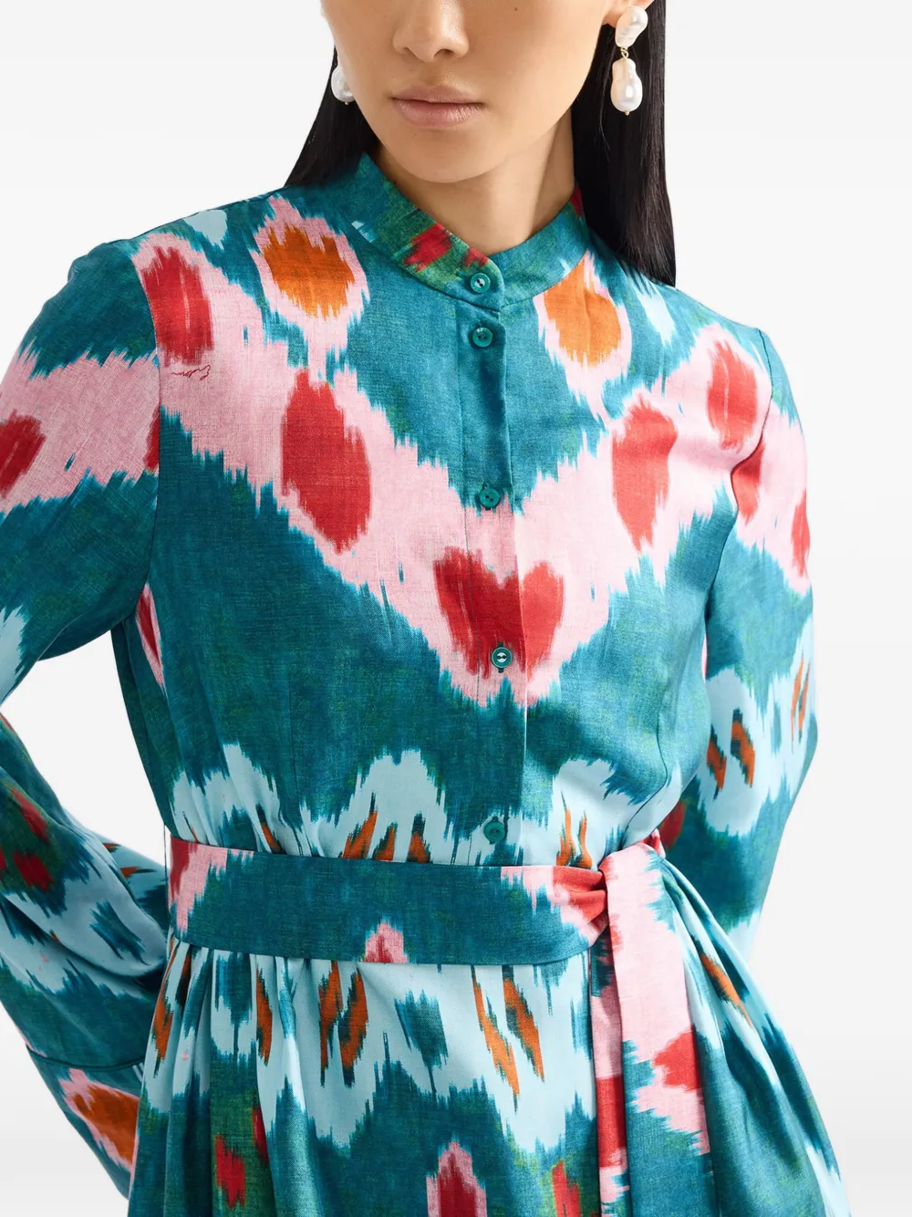 ERDEM Zijden midi-jurk met Ikat-print Blauw