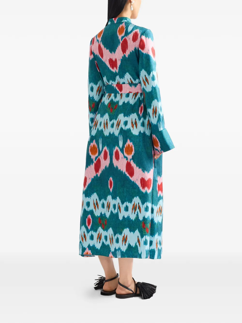 ERDEM Zijden midi-jurk met Ikat-print Blauw