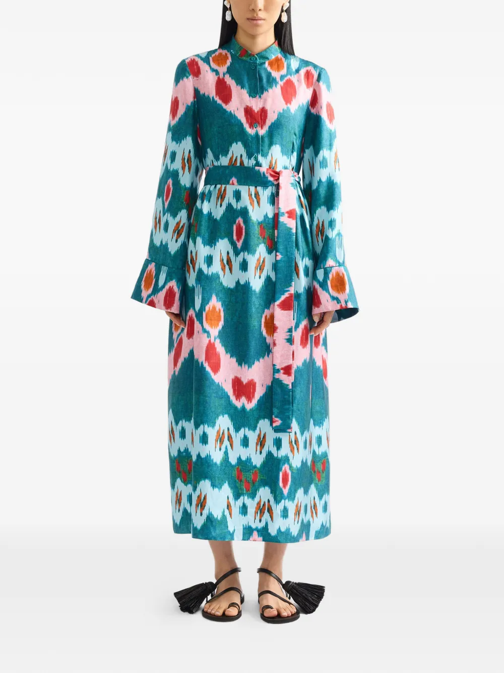 ERDEM Zijden midi-jurk met Ikat-print Blauw