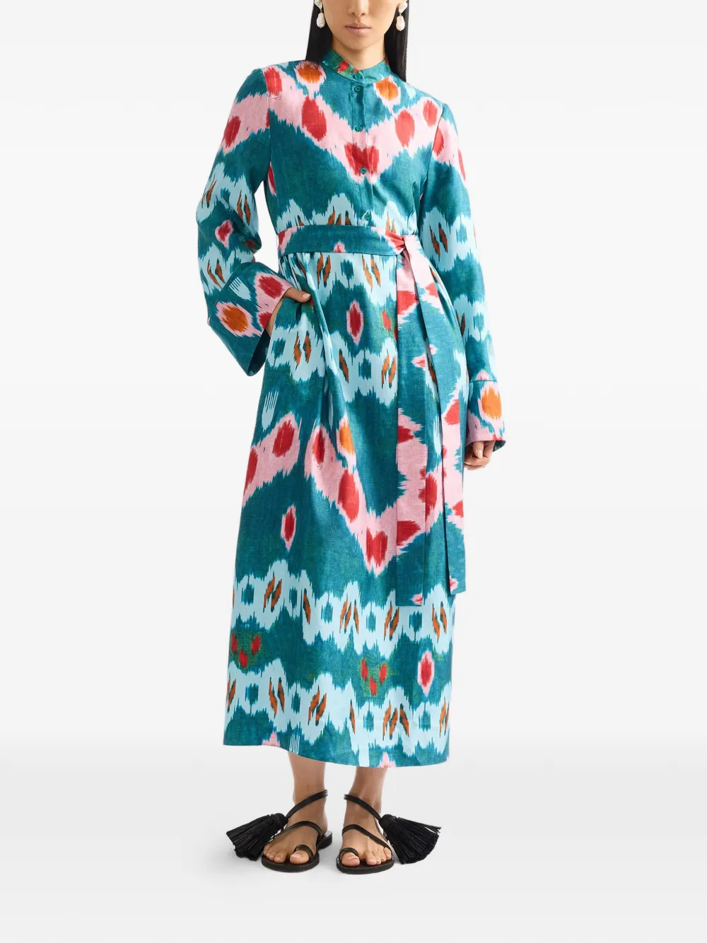 ERDEM Zijden midi-jurk met Ikat-print Blauw