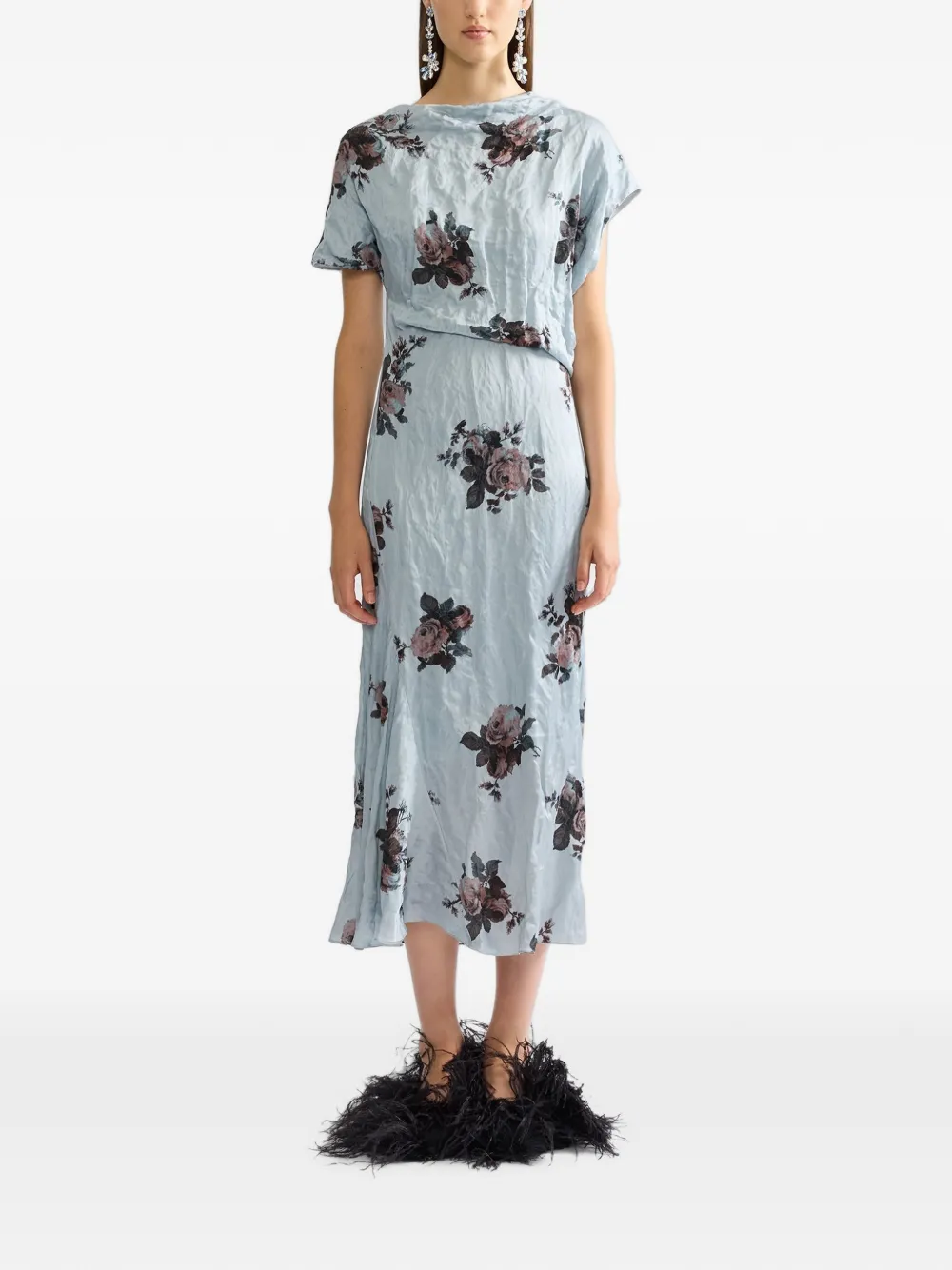 ERDEM Midi-jurk met bloemenprint Blauw