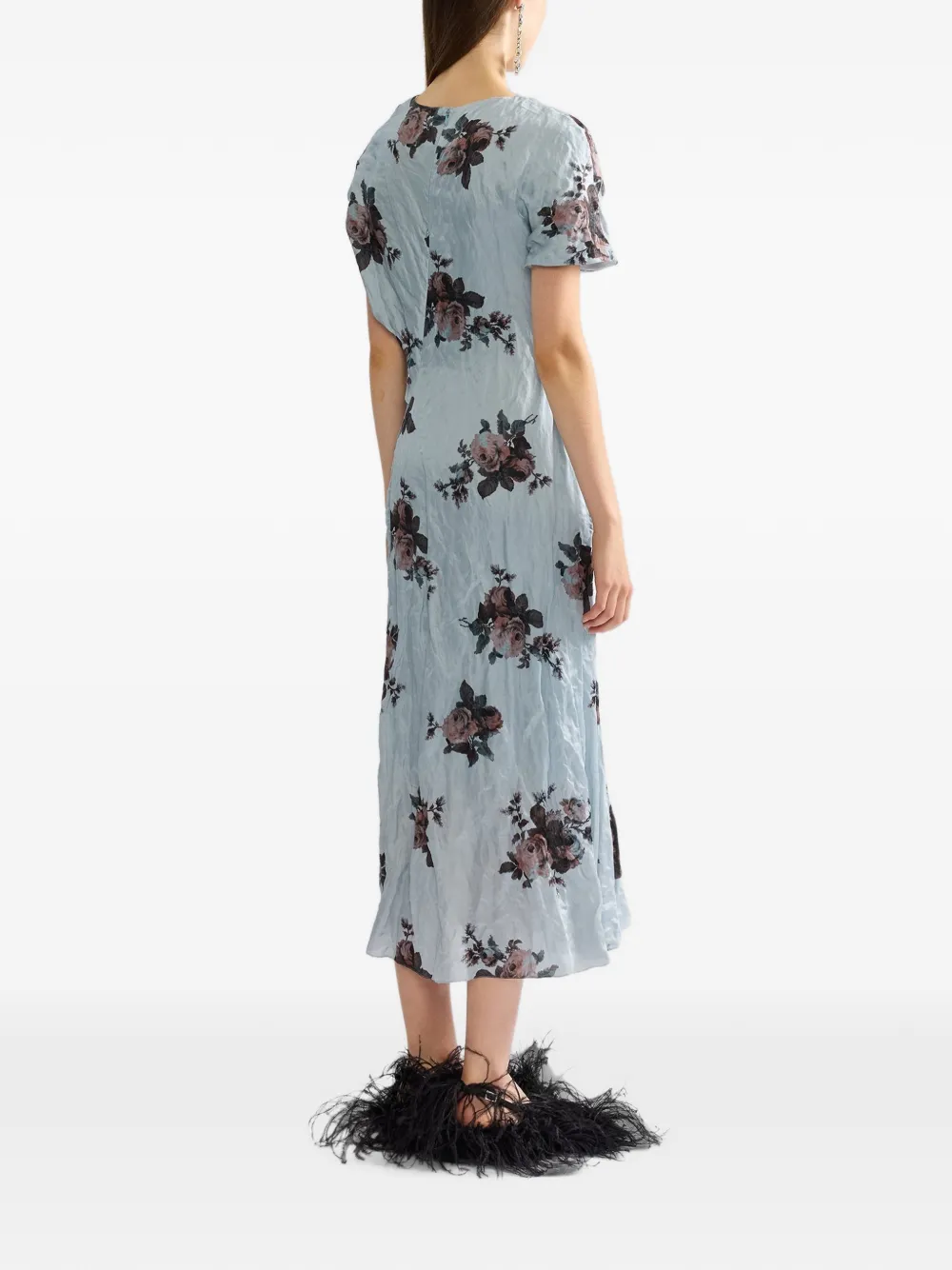 ERDEM Midi-jurk met bloemenprint Blauw