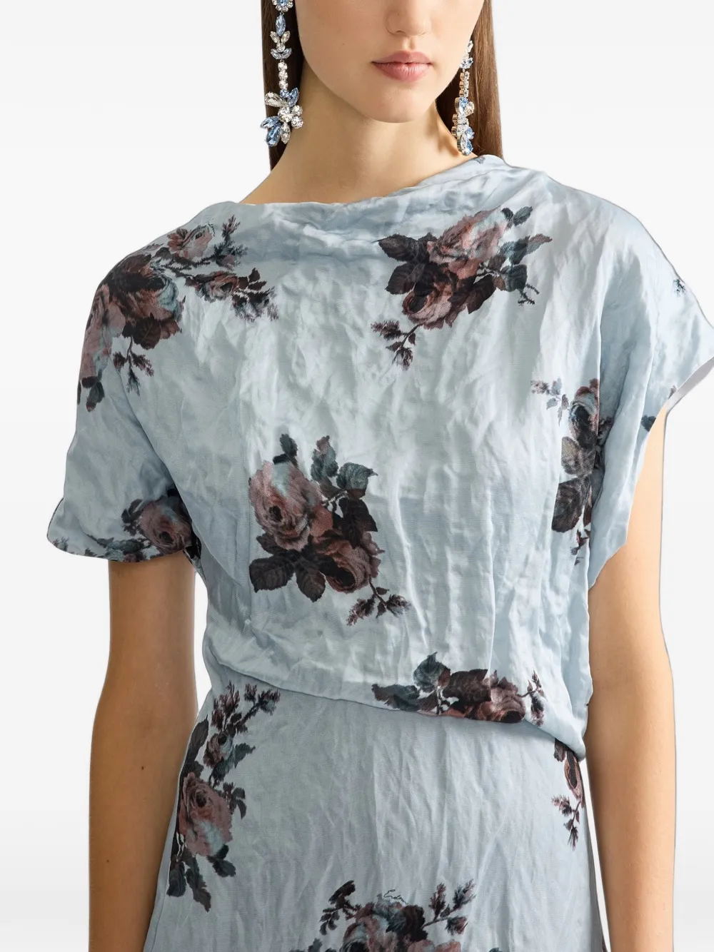 ERDEM Midi-jurk met bloemenprint Blauw