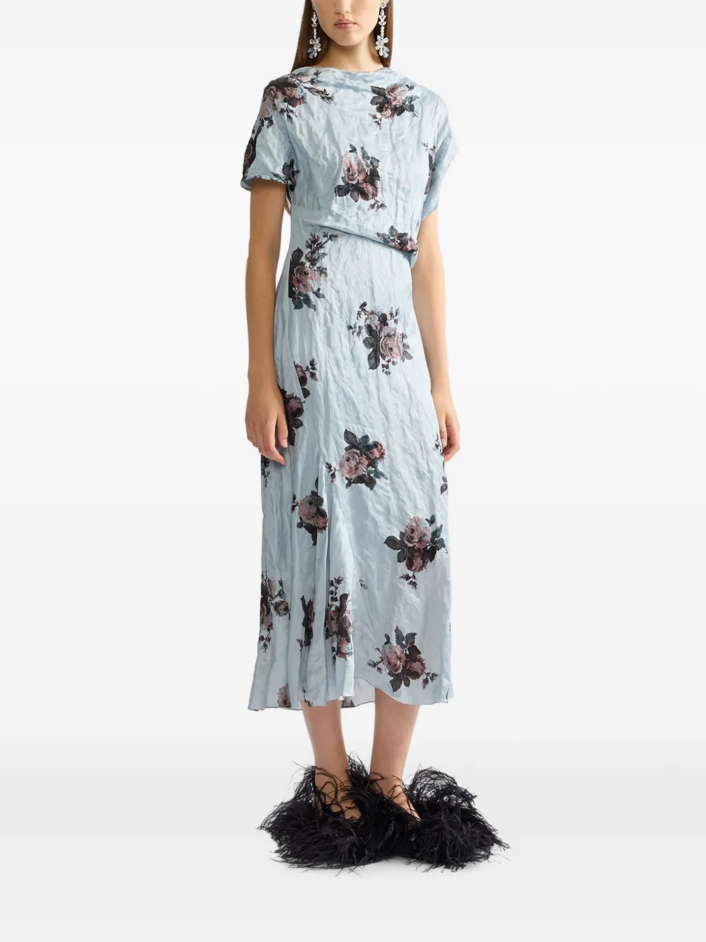 ERDEM Midi-jurk met bloemenprint Blauw
