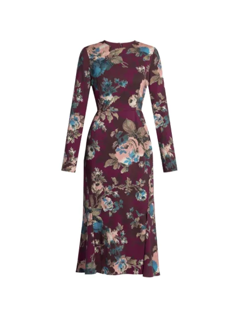 ERDEM Vestido midi Cady floral com mangas longas