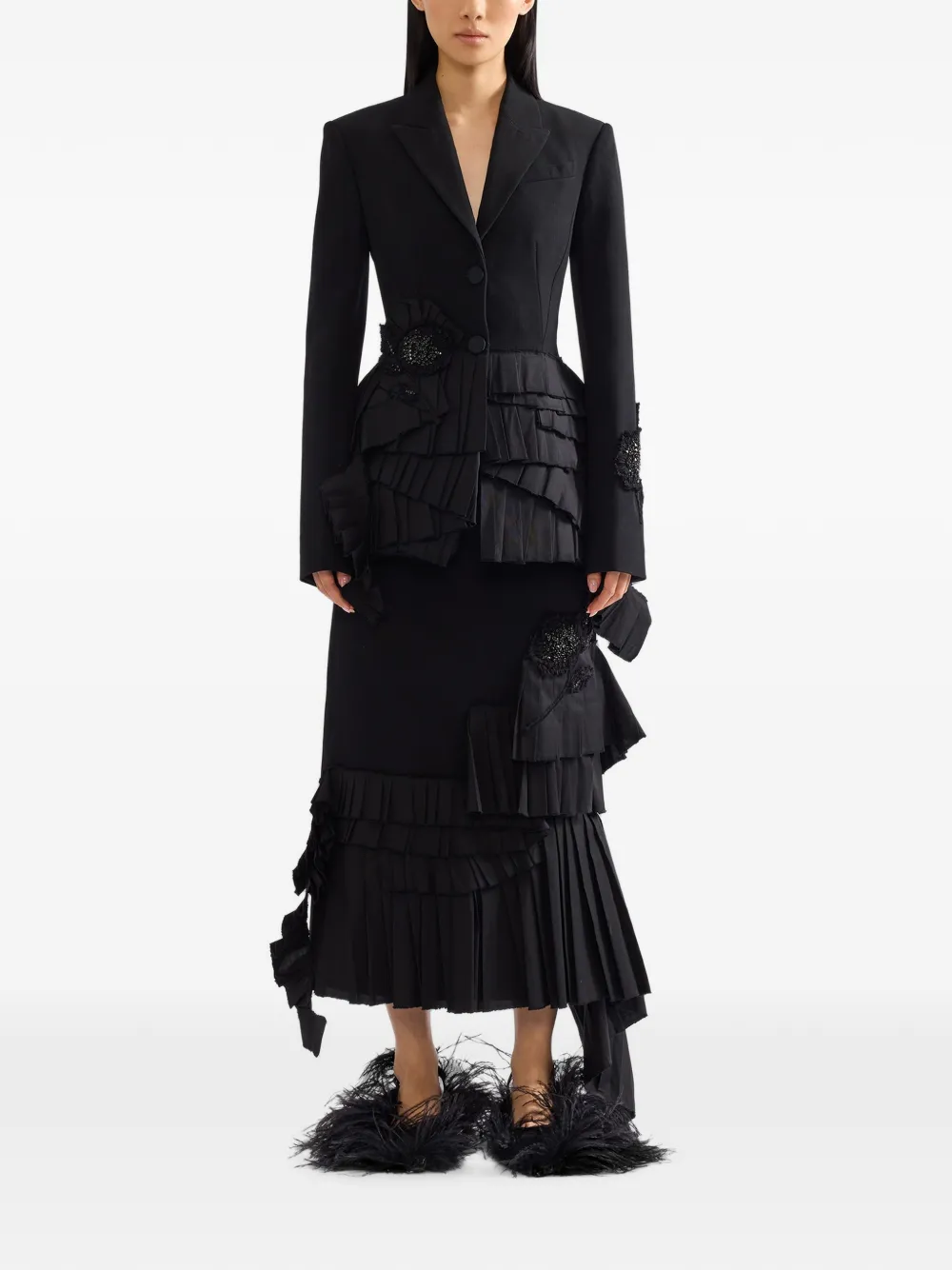 ERDEM ruffled embroidered midi skirt