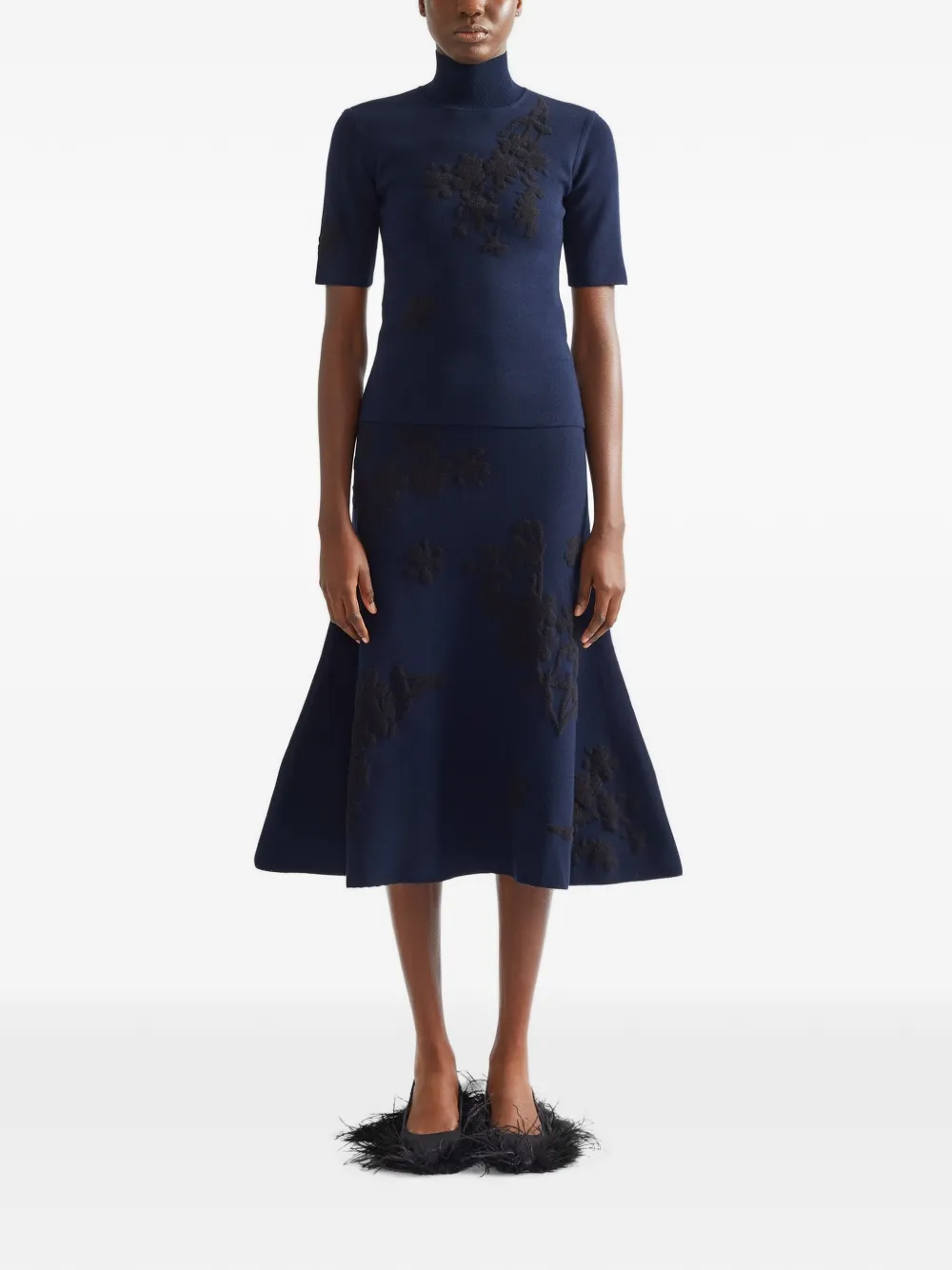 ERDEM Trui met jacquard en korte mouwen Blauw
