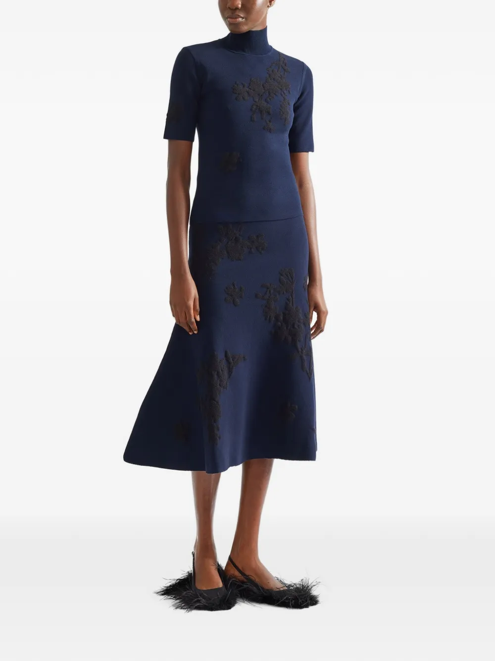 ERDEM Trui met jacquard en korte mouwen Blauw