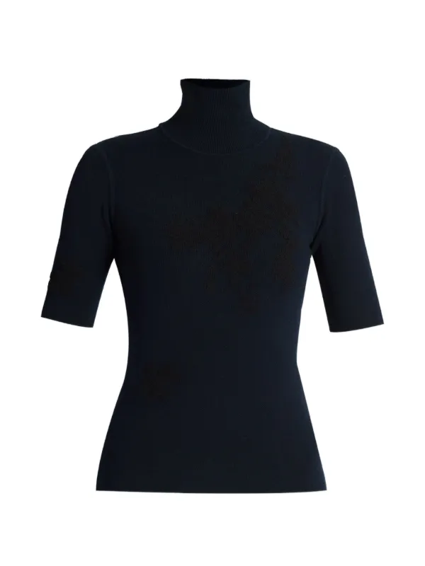 Erdem Jacquard Short Sleeve Sweater in Blue