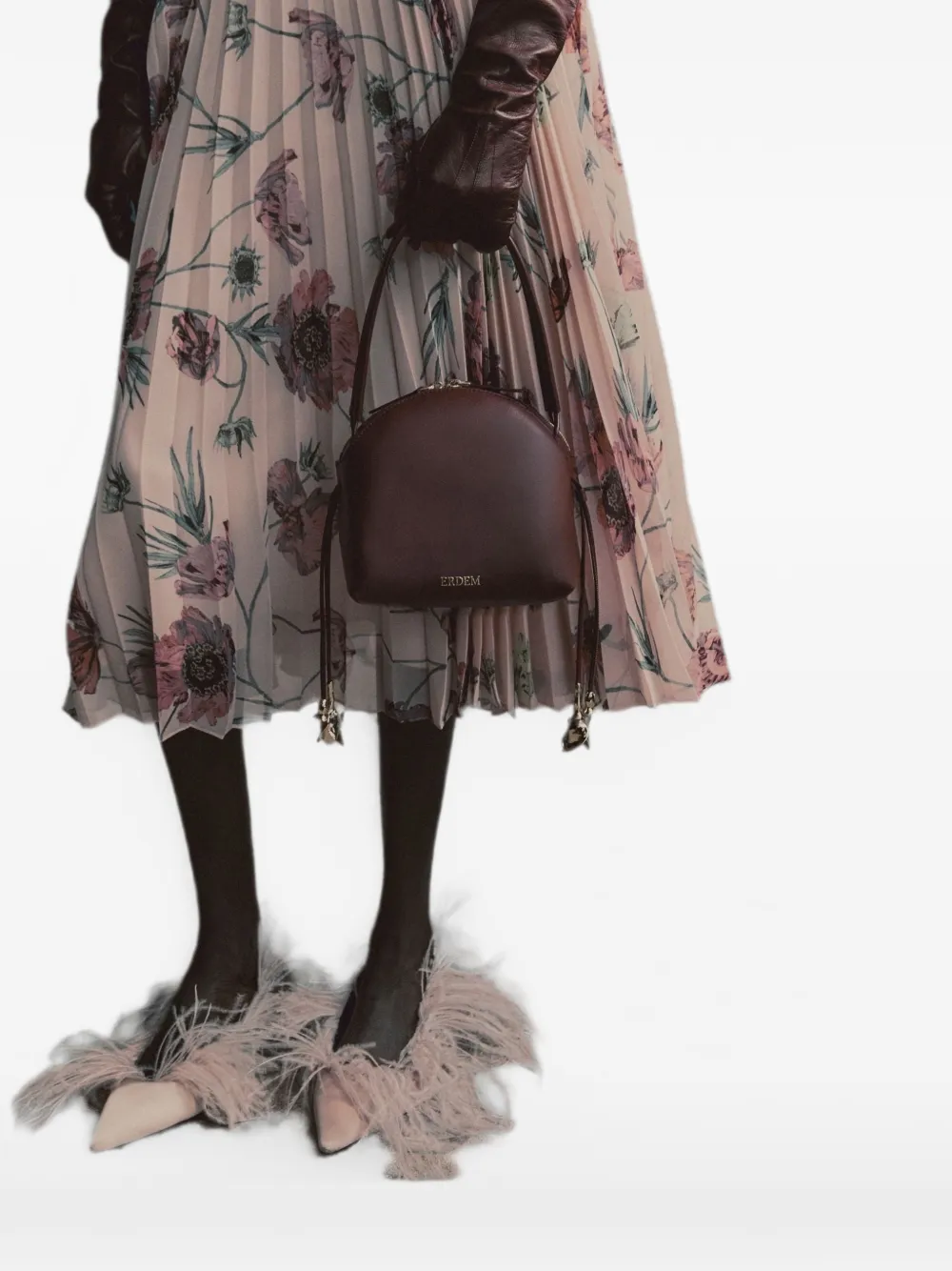 ERDEM Flora leren mini-tas Rood