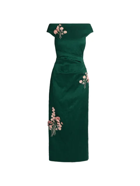 ERDEM embroidered textured-satin dress