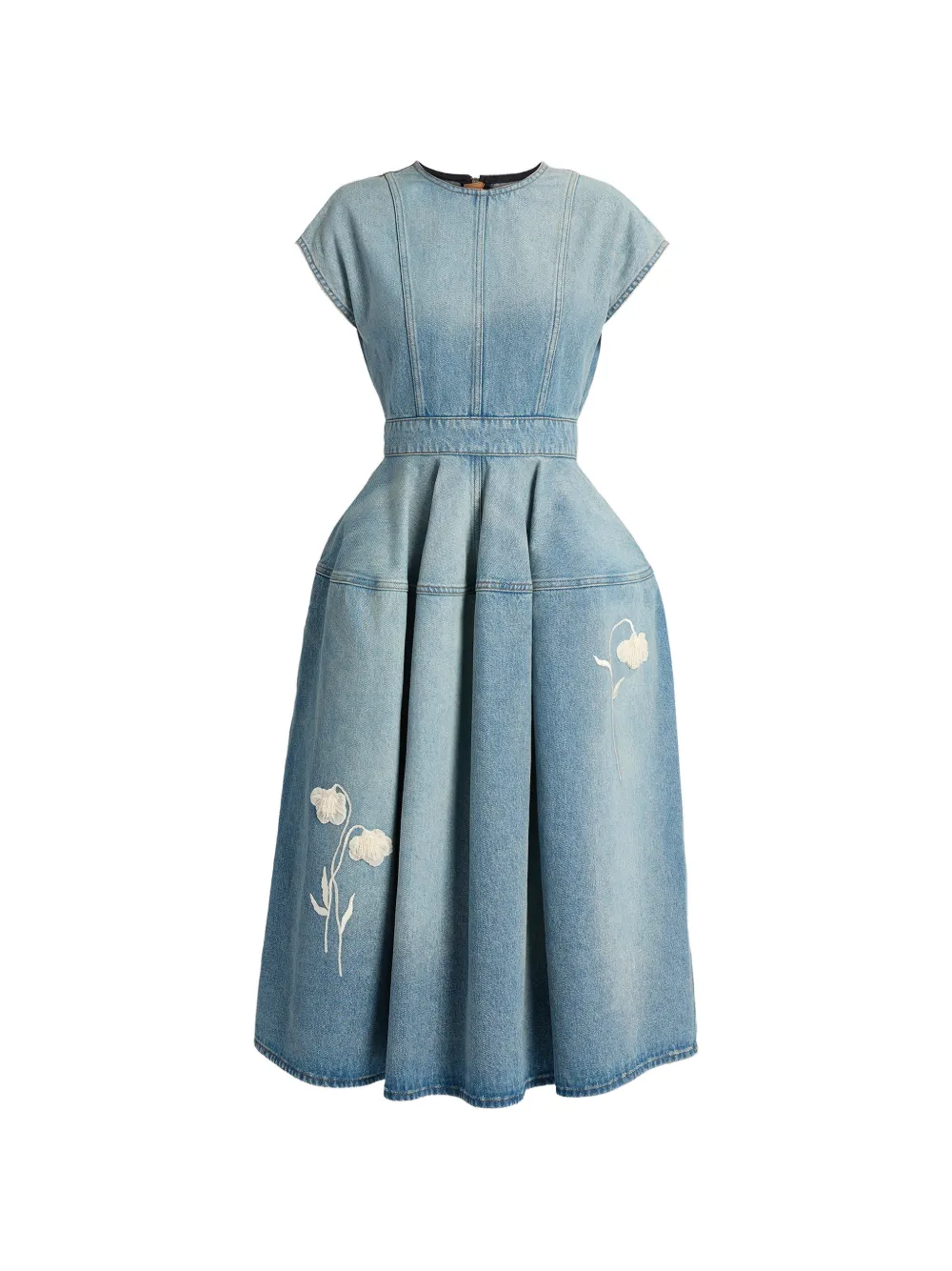 ERDEM Embroidered denim short sleeve midi dress - Blu