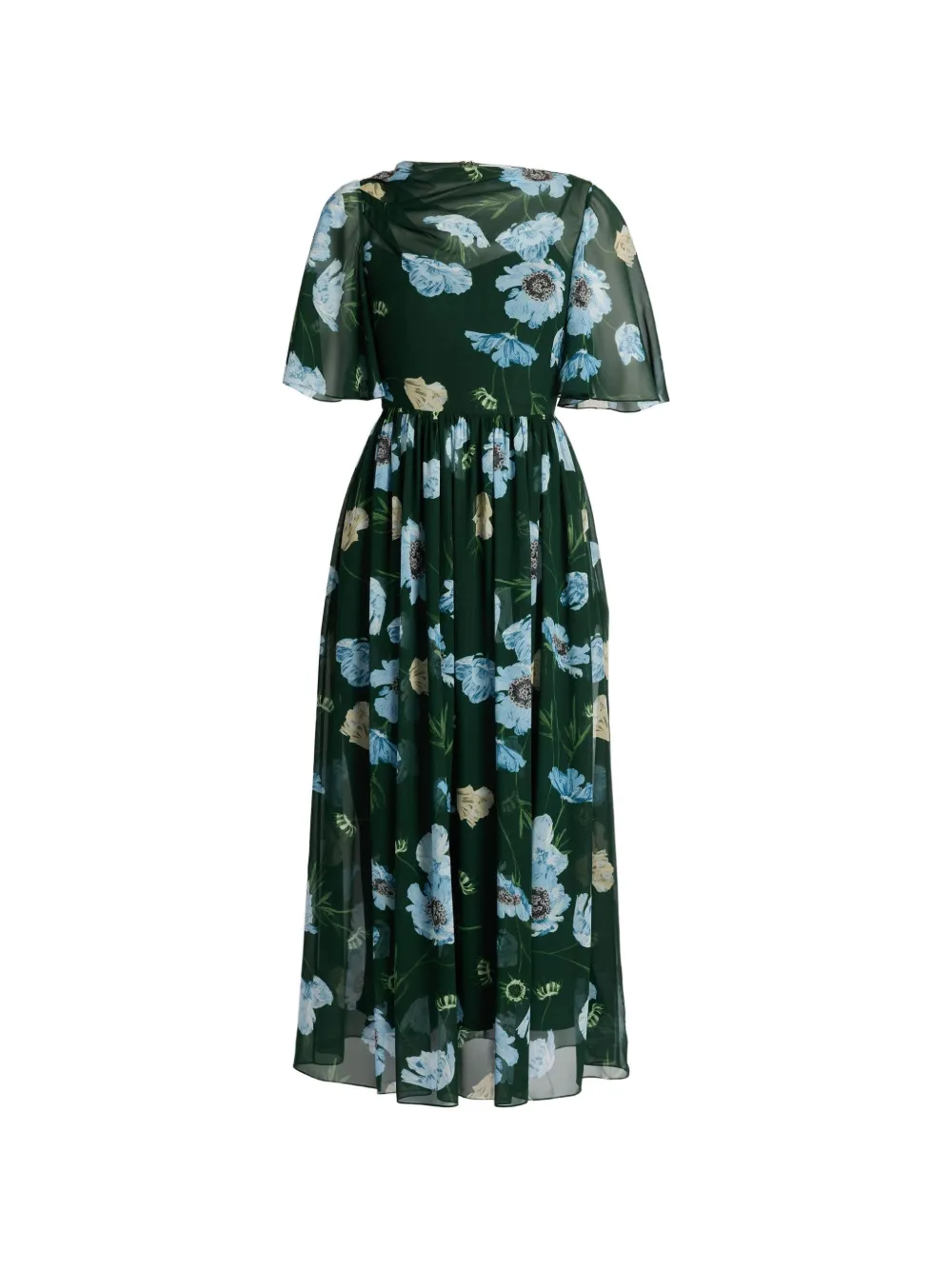 ERDEM floral-print silk midi dress - Verde
