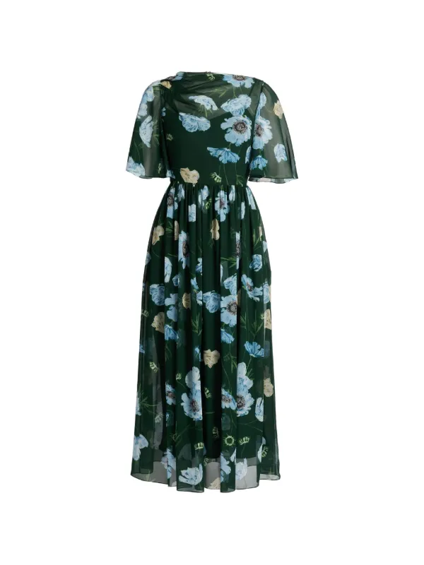 Erdem Floral-print Silk Midi Dress in Green