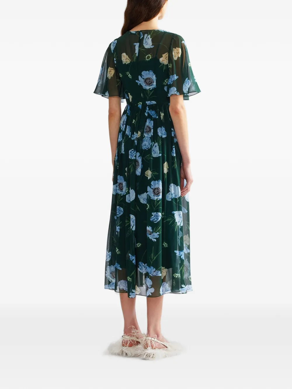 ERDEM Zijde midi-jurk met bloemenprint Groen