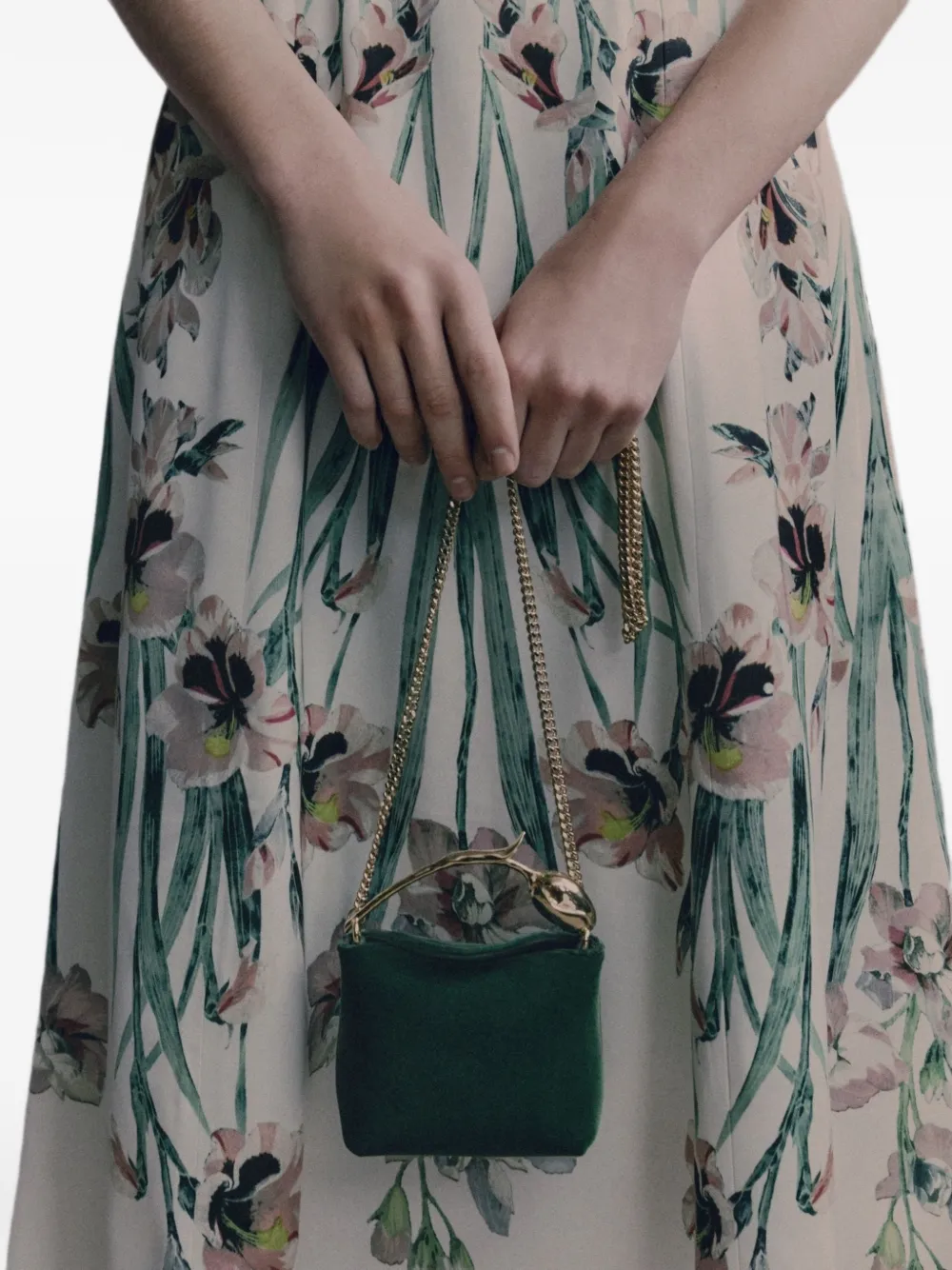 ERDEM Bloom fluwelen shopper met handvat Groen