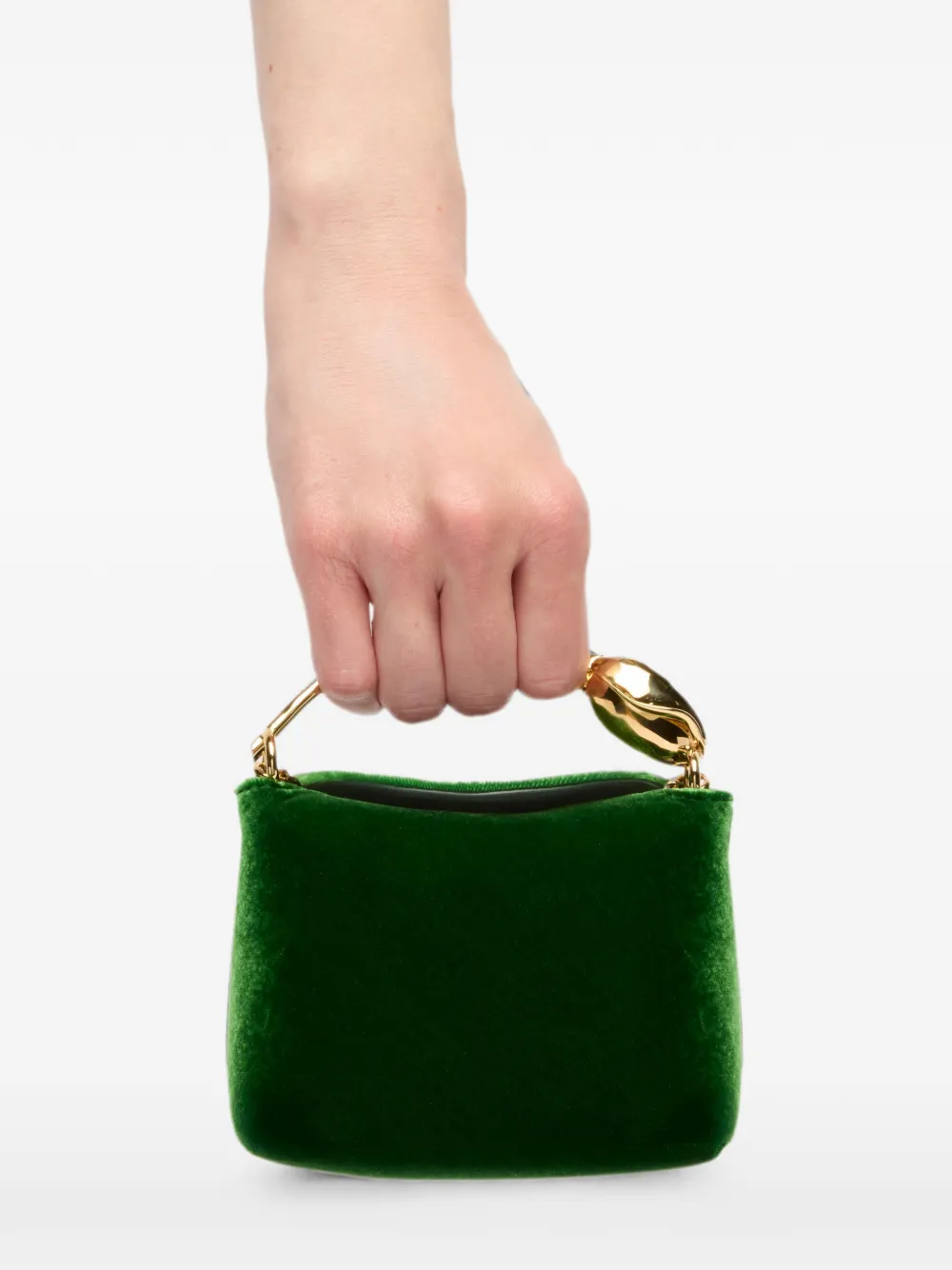 ERDEM Micro Bloom Flower-handle Velvet Tote Bag in Green, view 4