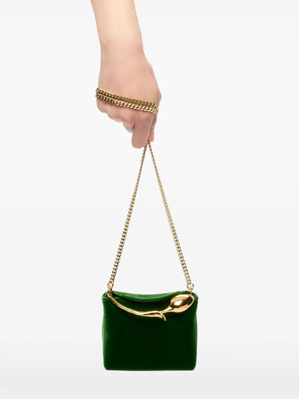 ERDEM Micro Bloom Flower-handle Velvet Tote Bag in Green, view 2
