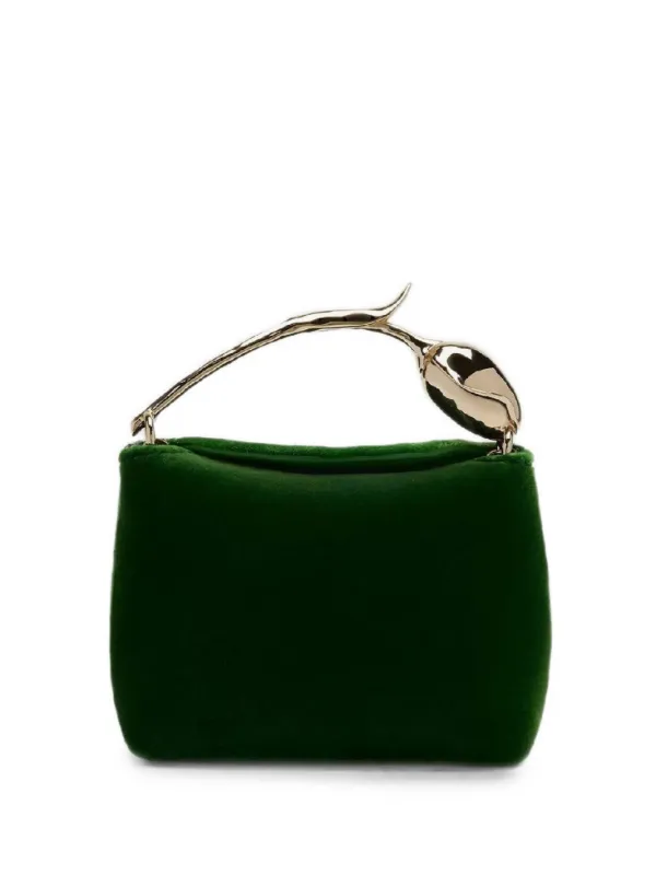 Erdem Micro Bloom Flower-handle Velvet Tote Bag in Green