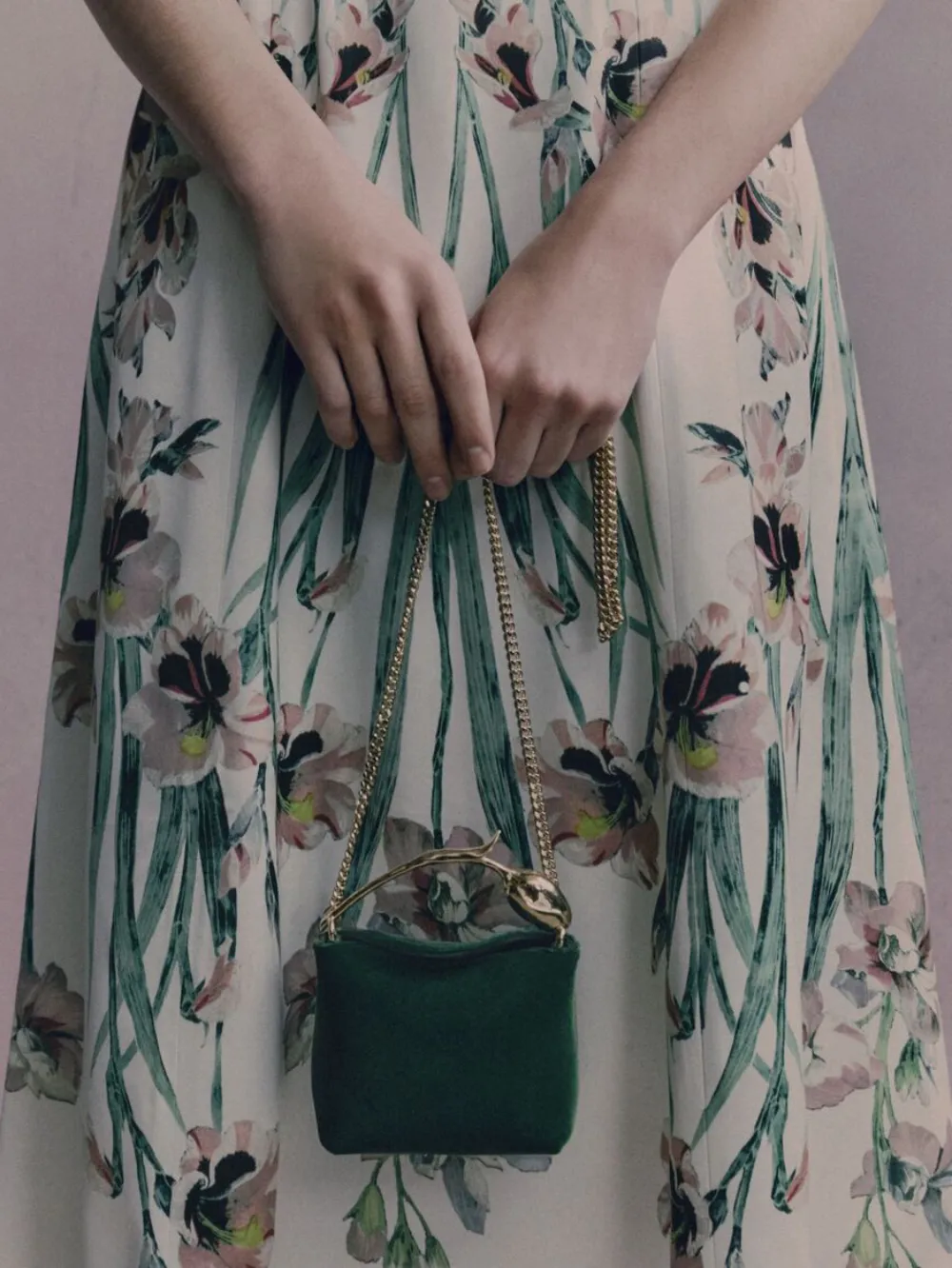 ERDEM Micro Bloom Flower-handle Velvet Tote Bag in Green, view 5