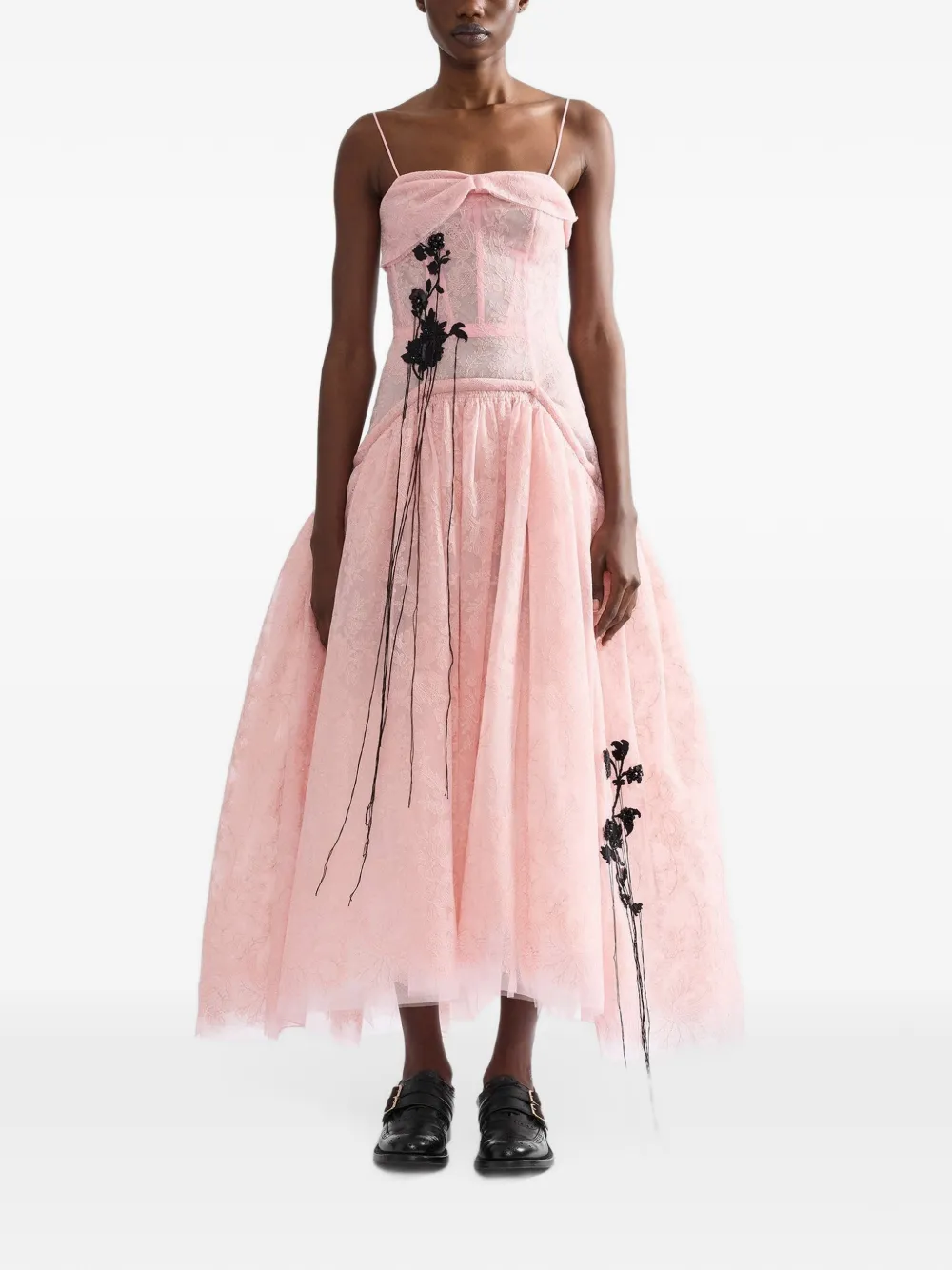 ERDEM floral-lace midi dress Roze
