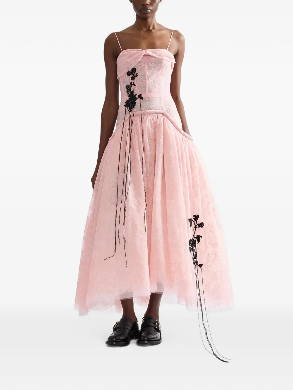 ERDEM floral-lace midi dress Roze