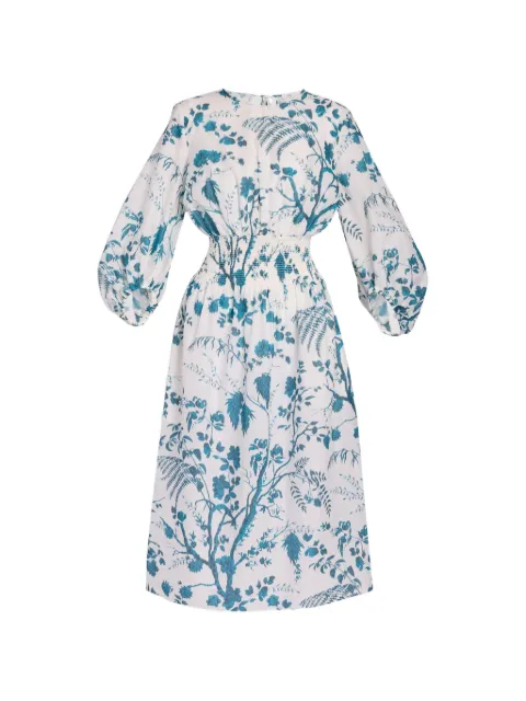 ERDEM Gerafftes Midikleid mit botanischem Print