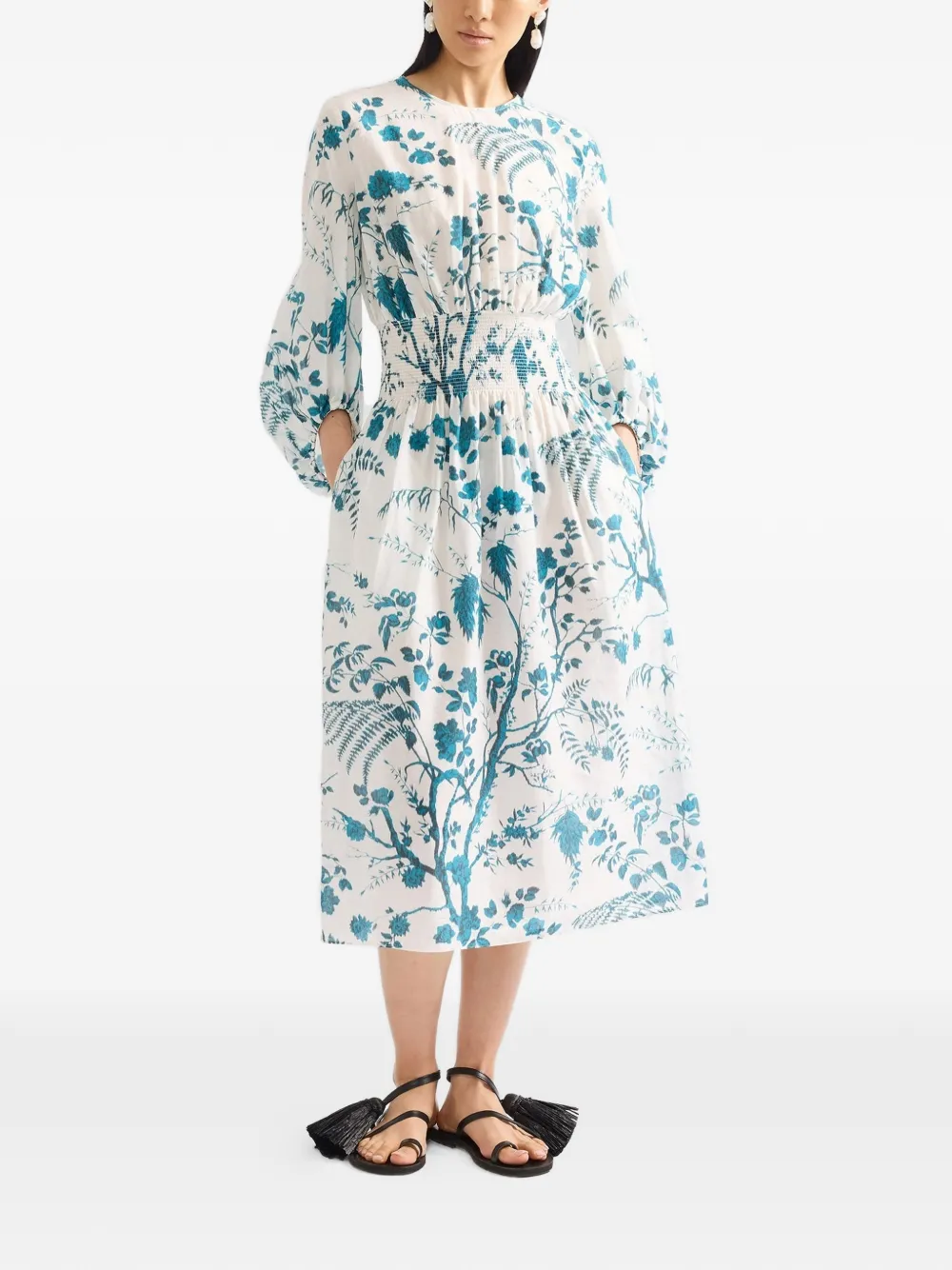 ERDEM Gelaagde midi-jurk met botanische print Wit