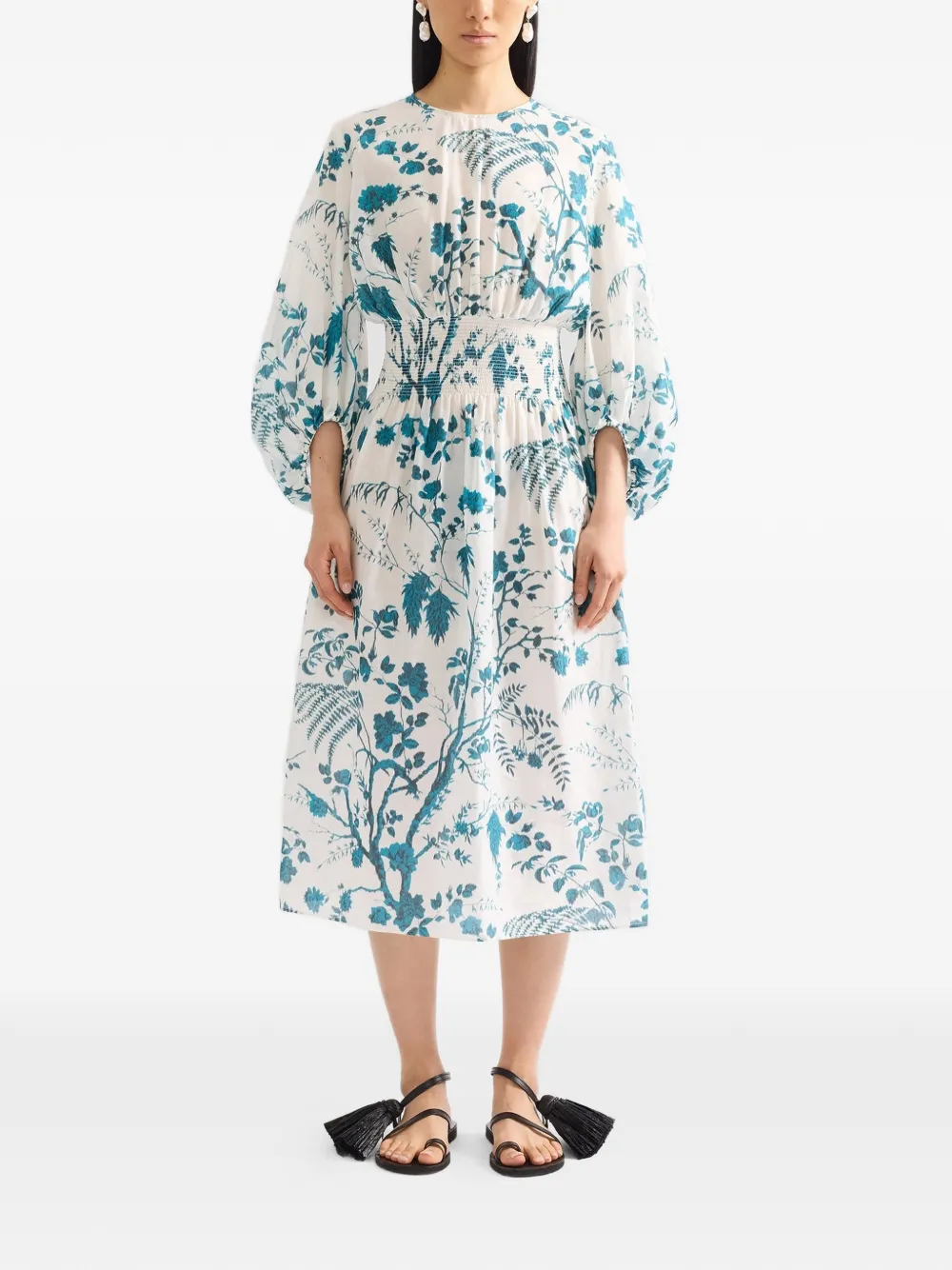 ERDEM Gelaagde midi-jurk met botanische print Wit