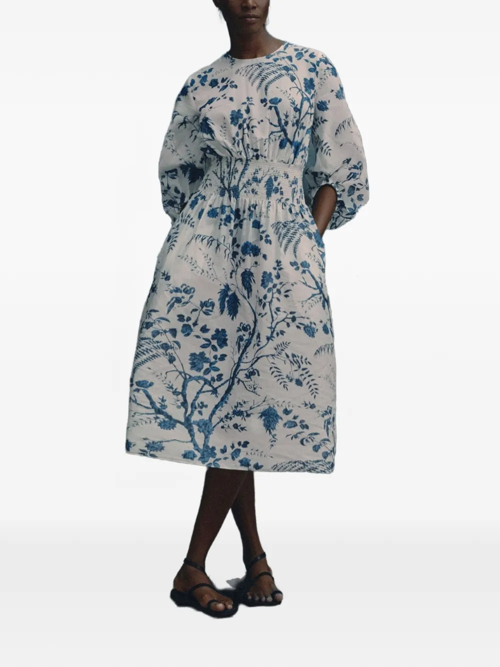 ERDEM Gelaagde midi-jurk met botanische print Wit