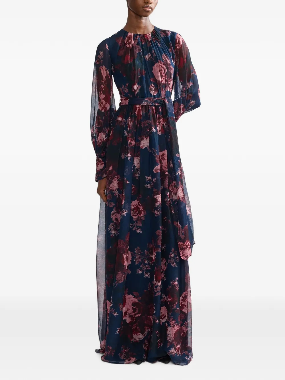 ERDEM Maxi Floral-print Silk-creponne Dress in Blue, view 2