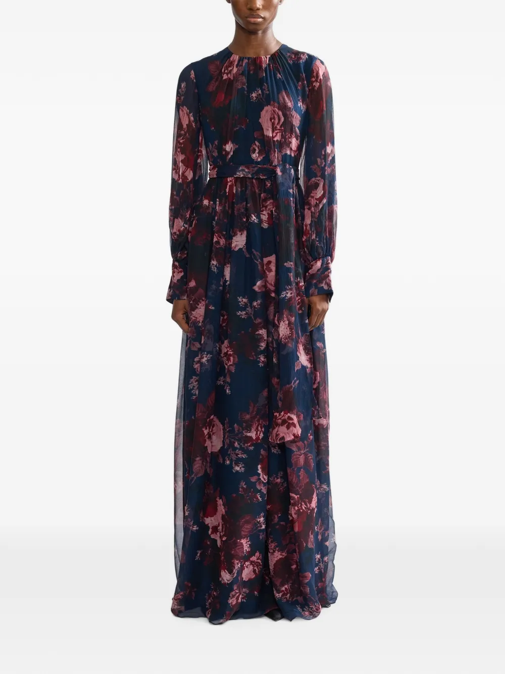 ERDEM Maxi Floral-print Silk-creponne Dress in Blue, view 3